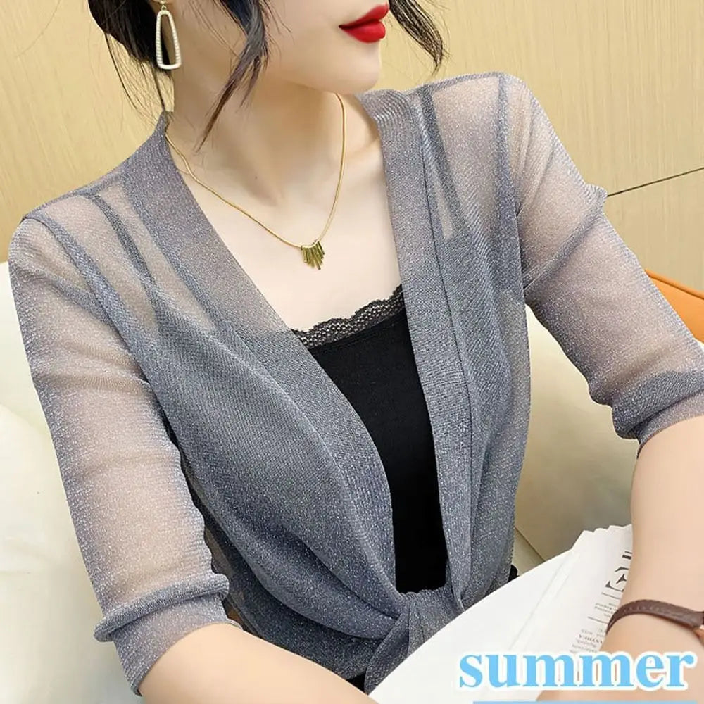 Polyester Women's Cardigan New One Size Tulle Sun Protection Clothing Mesh Shawl Summer
