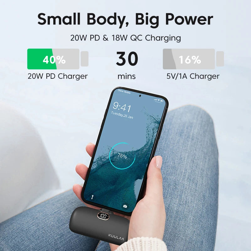 KUULAA Mini Power Bank 5000mAh PowerBank QC PD carga rapida For iPhone 16 15 14 13 Batterie Externe Portable Charger For xiaomi