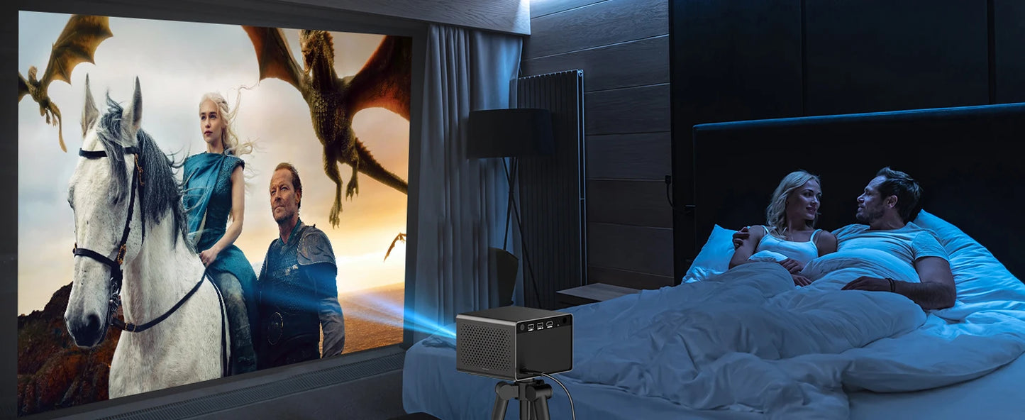 HAPPRUN Electric Focus Mini 1080P Bluetooth Projector, 200" Outdoor Movie Support, Compatible with Smartphone/HDMI/USB/PS5