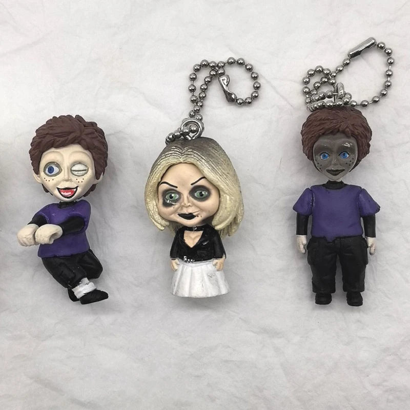 Original MIni Chucky Anime Cartoon Horror Bride Figure Keychain Pendant Collect Movie Film Model Toy Halloween Gift for Adult