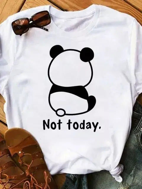 Maycaur Summer Women T Shirt Loose Tops Cute Panda Heart Print Short Sleeve Female Loose Casual T-shirt Ladies Top Teeadad