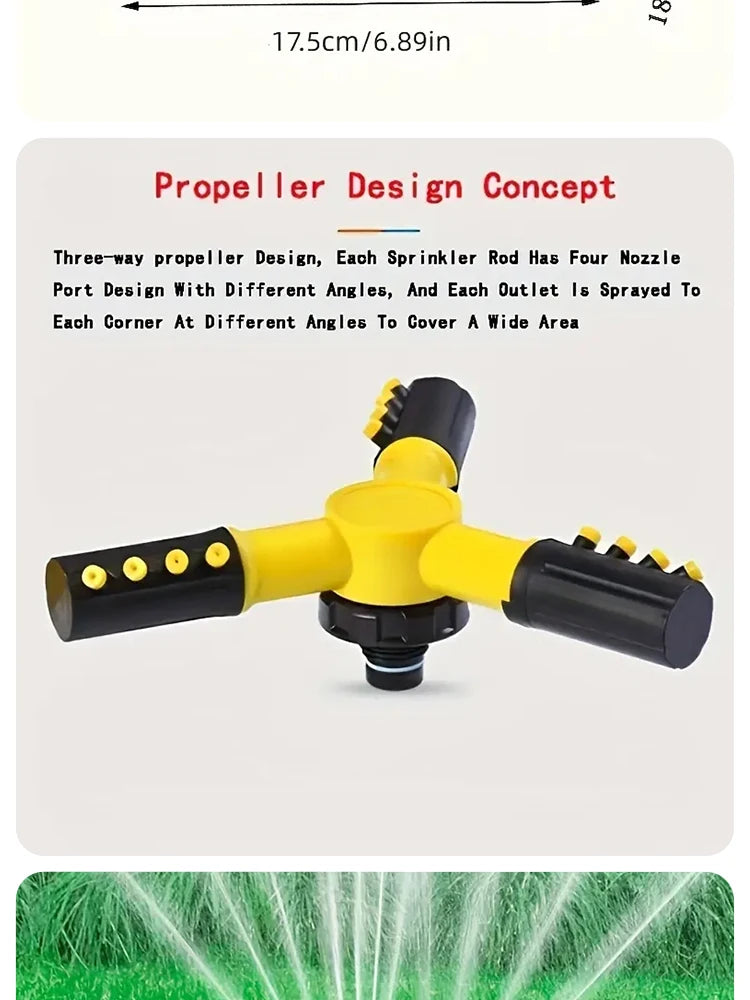 360 Degree Automatic Rotating Sprinkler Head For Nursery Irrigation, Rotating Three-way Sprinkler Series Sprinkler