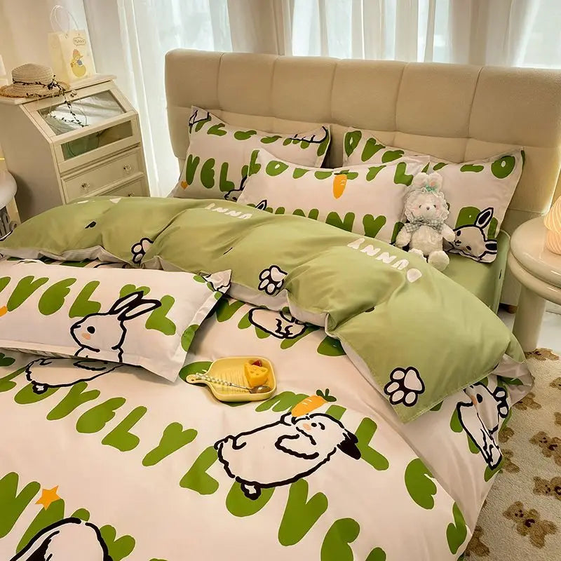 Ins Simple Style Duvet Cover Set with Pillowcases Flat Sheet No Comforter Grey Boys Girls Bedding Kit Single Twin Bed Linens