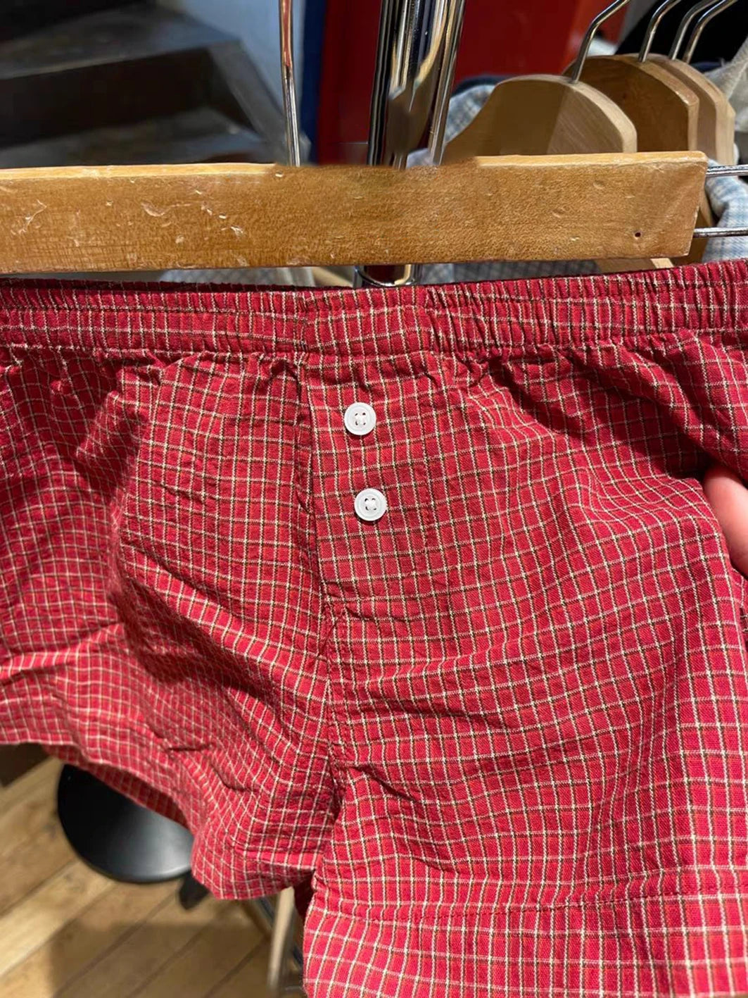 Red Plaid Straigth Shorts Women Summer Elastic Waist Buttons Casual Sweet Short Pant Cotton Y2k Pants Vintage Home Underwear