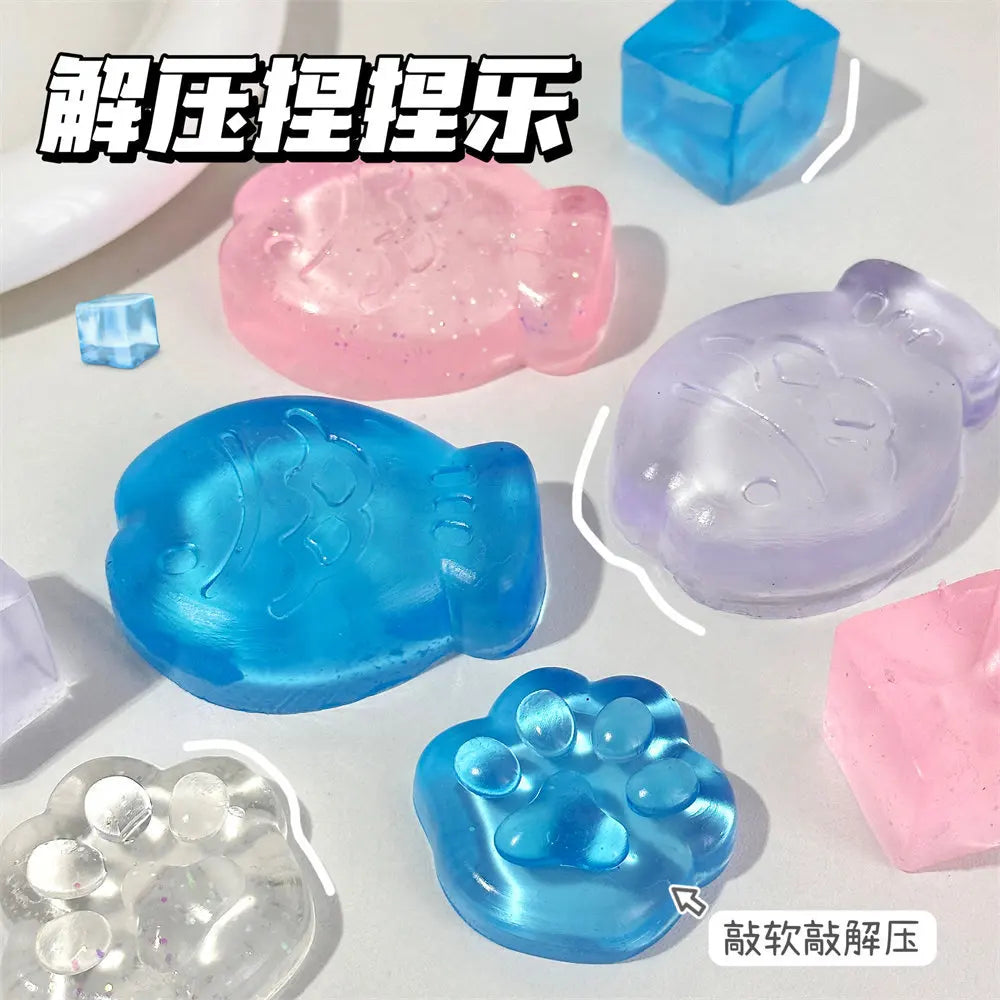 NEW Fidget Toy Mini Squishy Toys Mochi Ice Block Stress Ball Toy Kawaii Transparent Cube cat paw fish Stress Relief Squeeze Toy