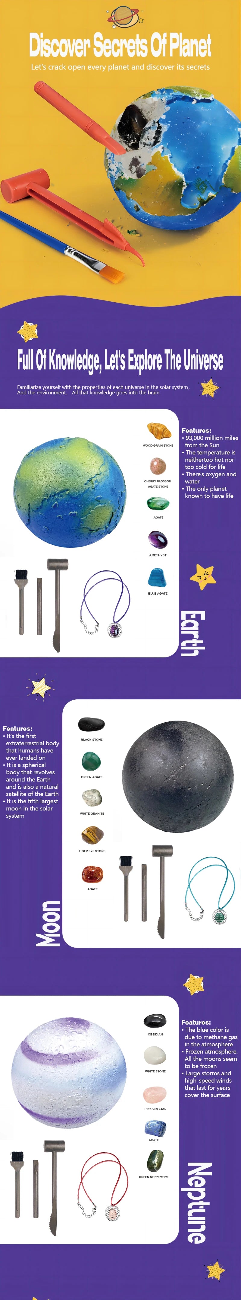 Children's Archaeology Digging Treasure Planet Gem Ore Exploration of The Solar System Mining Science Education Educational Toys
