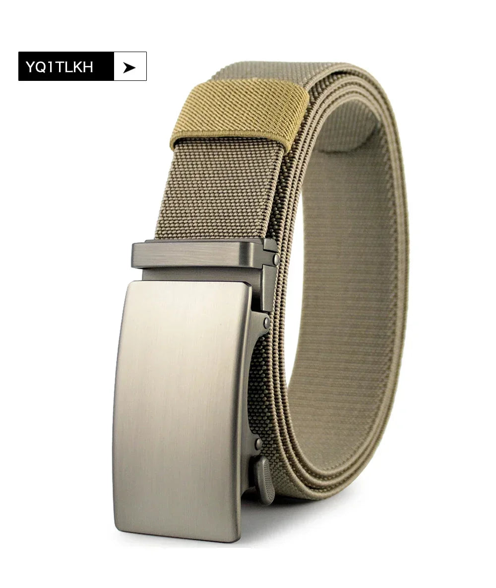 New Golf Sports Elastic Belt Tactical Belt Metal Automatic Buckle Tough Stretch Nylon Men Military Belt 115-150CM Big Size Belts