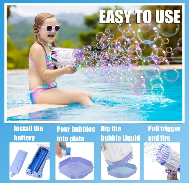 40/69 Holes Bubble Machine Ages 3+ Boy Girl Toys Birthday Wedding Kids Adult Party Toys Summer Outside Bubble Gun Soap Blower