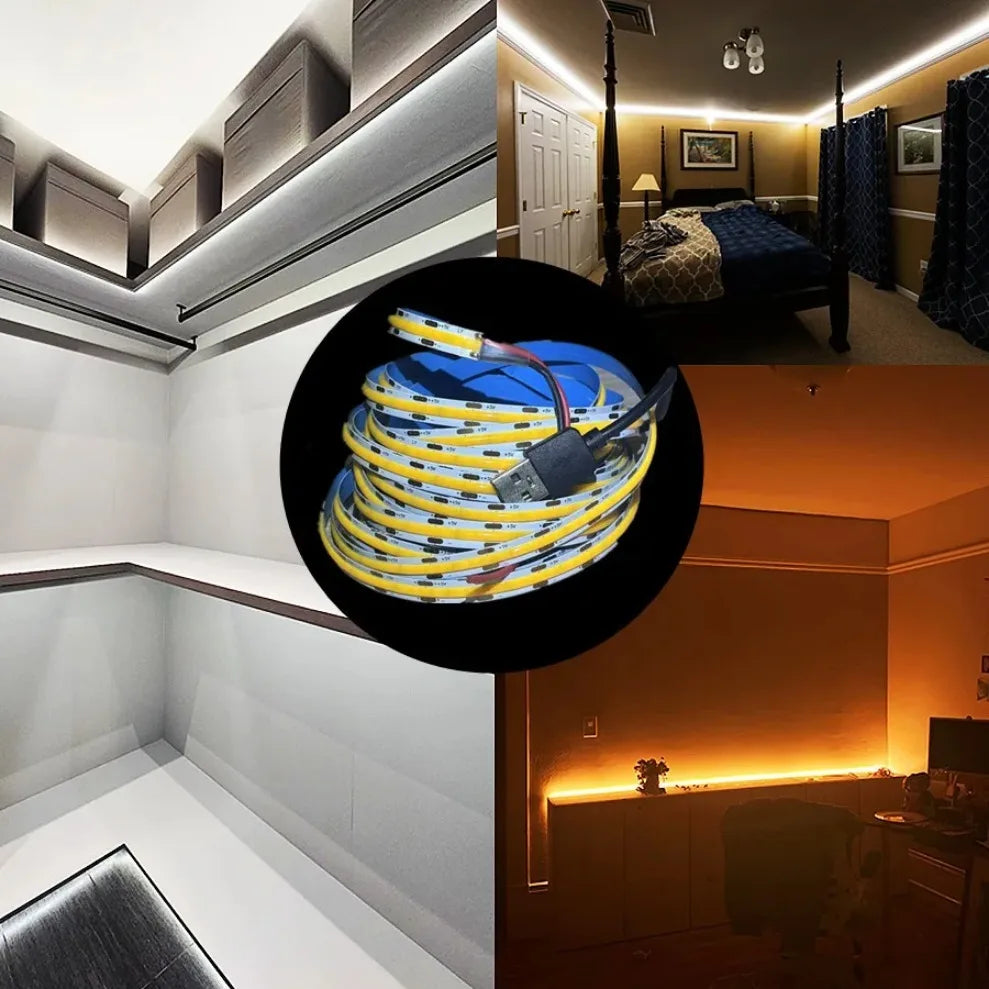 DC 5V USB COB Led Strip Light USB powered High Density Linear Lighting  Flexible LED strip 3000K/4500K/6500K Colors 320LED/m