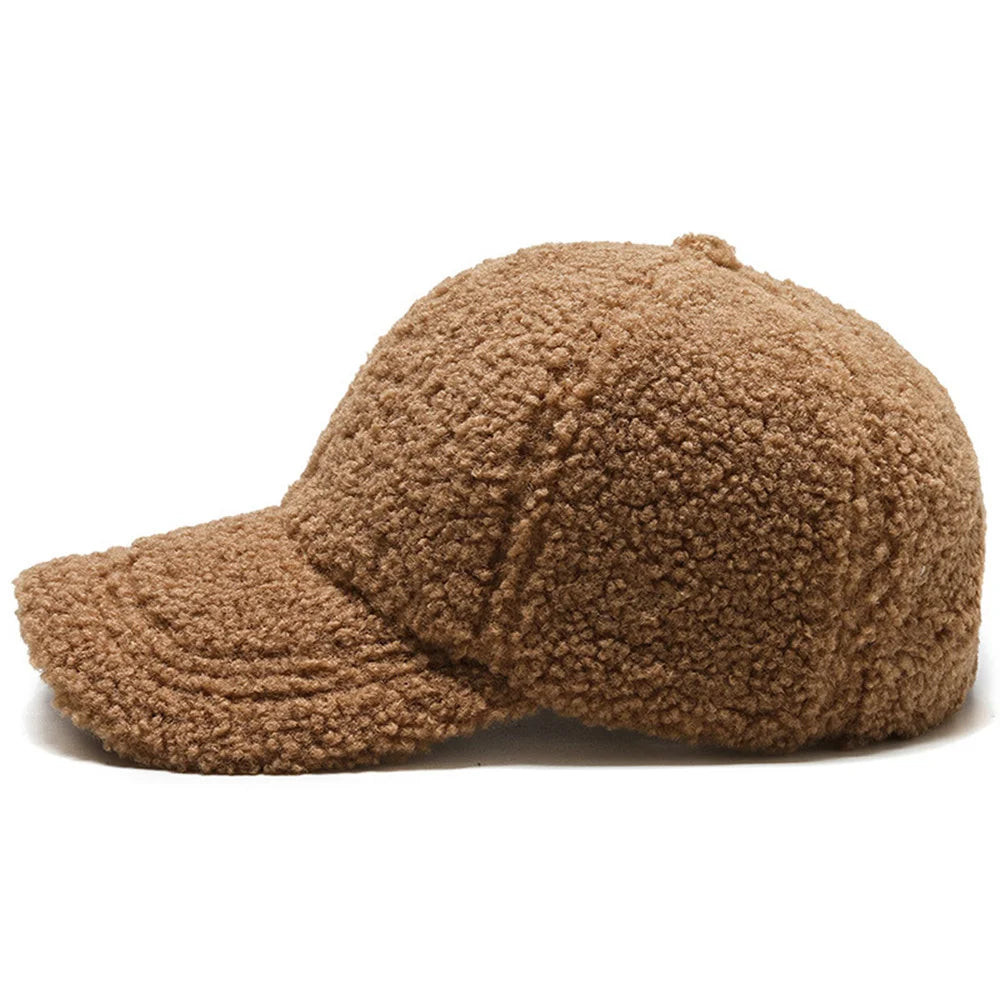 New Winter Women Baseball Cap Men Artificial Lamb Wool Duck Tongue Hats Plush Thickened Warm Fashion Solid Velvet Sunshade Hat