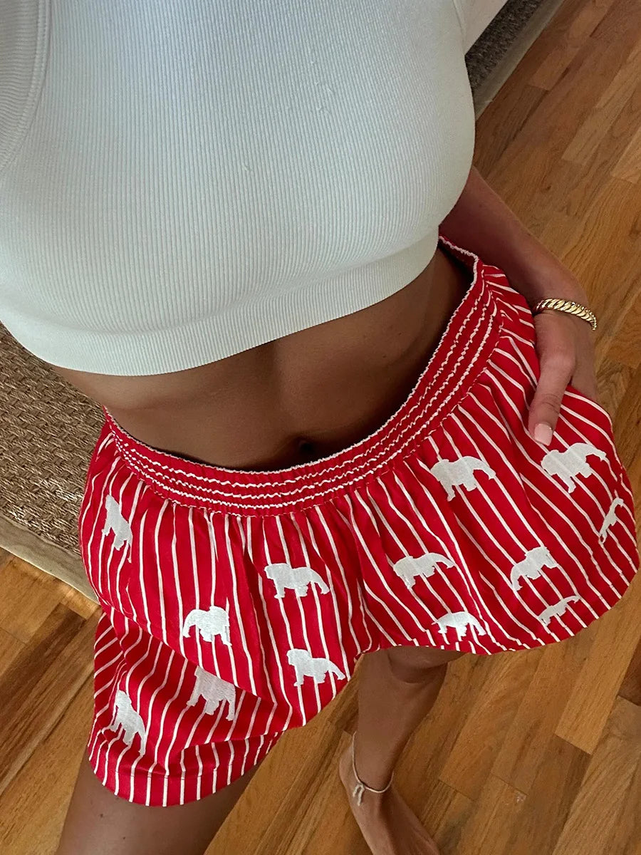Combhasaki Womens Summer Y2K Plaid/Stripe Loose Fit Shorts Aesthetic Glass/Animal Elastic High Waist Wide Leg Loungewear Bottoms