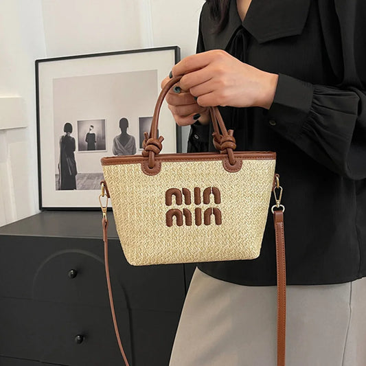 New Summer Beach Grass Woven Bag Women's Handbag Embroidered Thread Fashion Crossbody Bag Women's Unique Design Shoulder Bag