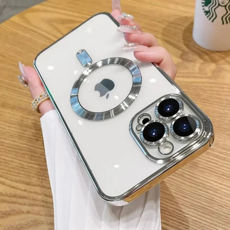 Original Luxury Plating Magsafe Magnetic Wireless Charging Case For iPhone 15 14 13 12 11 Plus Pro Max X XS XR 7 8 Cover Fundas