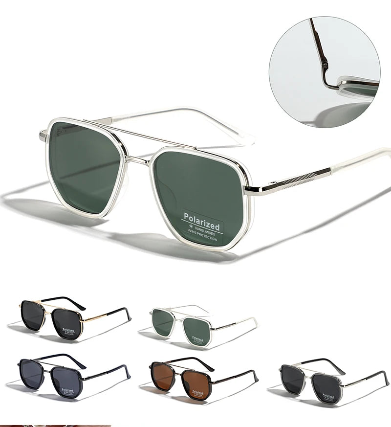 Peekaboo TR90 polarized sunglasses men retro style metal square sun glasses for women double bridge driving green black uv400