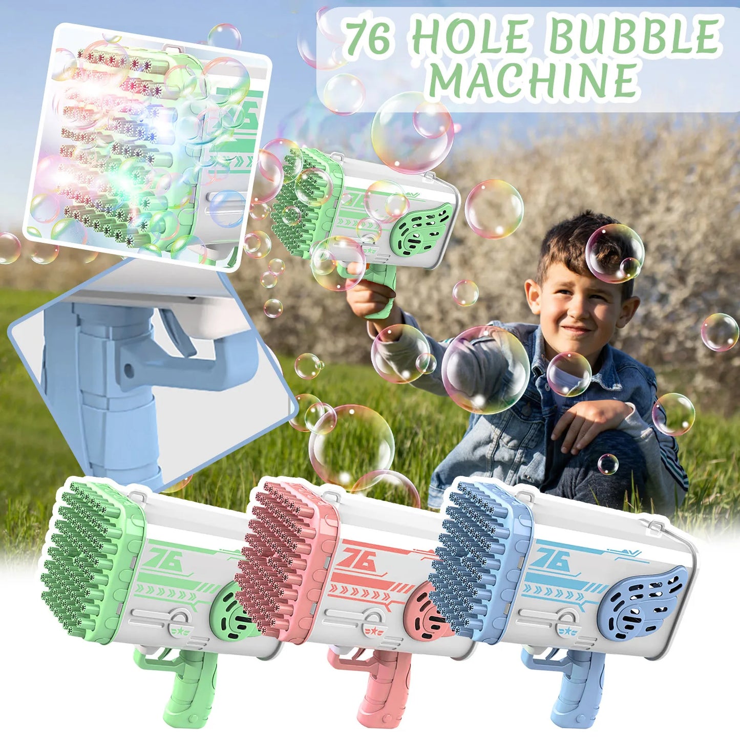 69Holes Rocket Bubble Gun ，Automatic Bubbles Machine Gun Launcher Shape Blower Soap Toys For Kid Bubble Machine Party Supplies