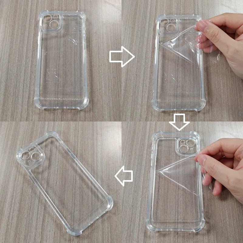 Shockproof Phone Case for iPhone 11 12 13 14 15 16 Pro Max Plus Transparent Bumper Acrylic Hard Back Cover Silver Button