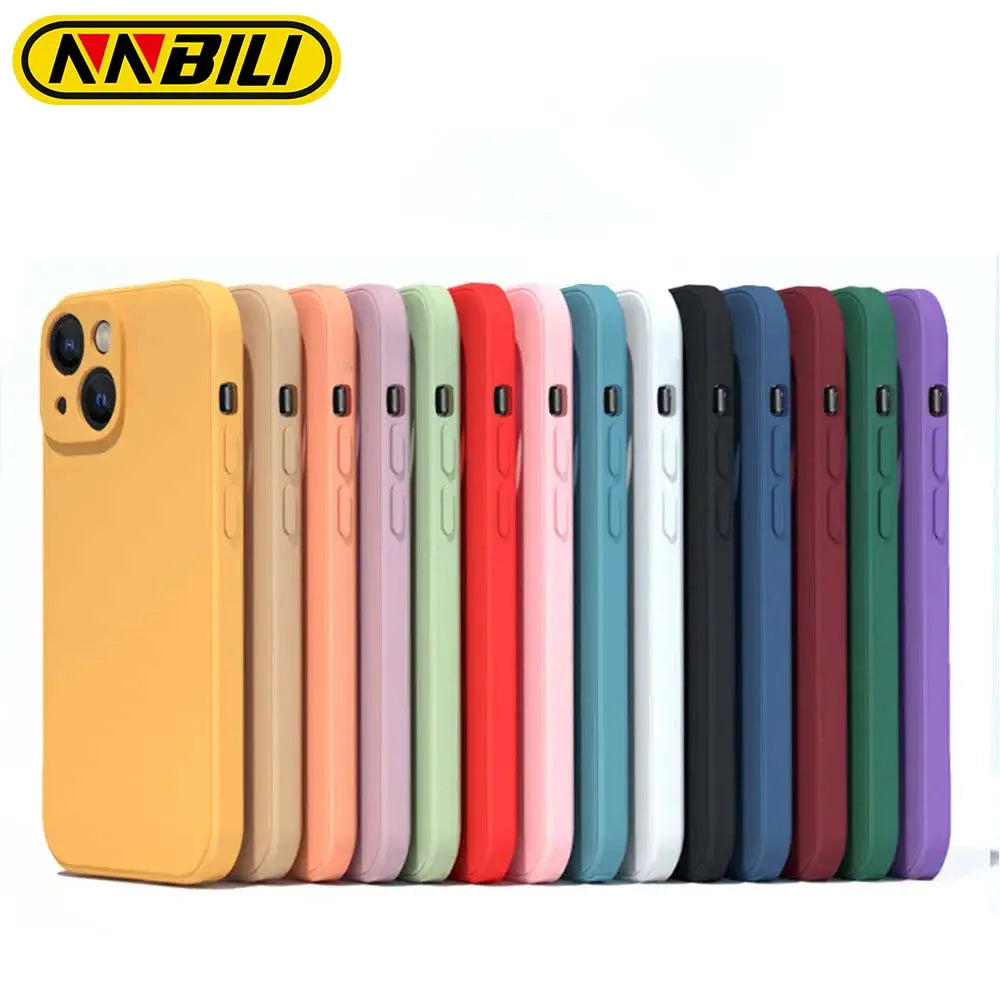Original Square Liquid Silicone Phone Case For iPhone 16 15 14 13 11 12 Pro Max Mini X XS 7 8 Plus SE 2020 Shockproof Back Cover
