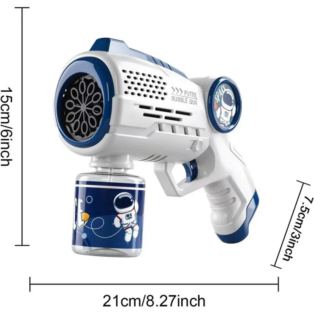 Electric Space Multi Hole Bubble Machine With Lights Fully Automatic Colorful Soap Handle Bubble Gun Children's Toy Outdoor Game