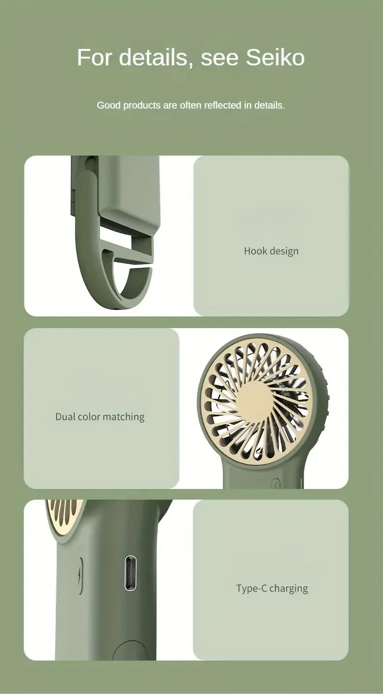 Portable Mini Fan With Carabiner,USB Rechargeable Silent Foldable Table Fan, Handheld Pocket Fan For Home Office Travel