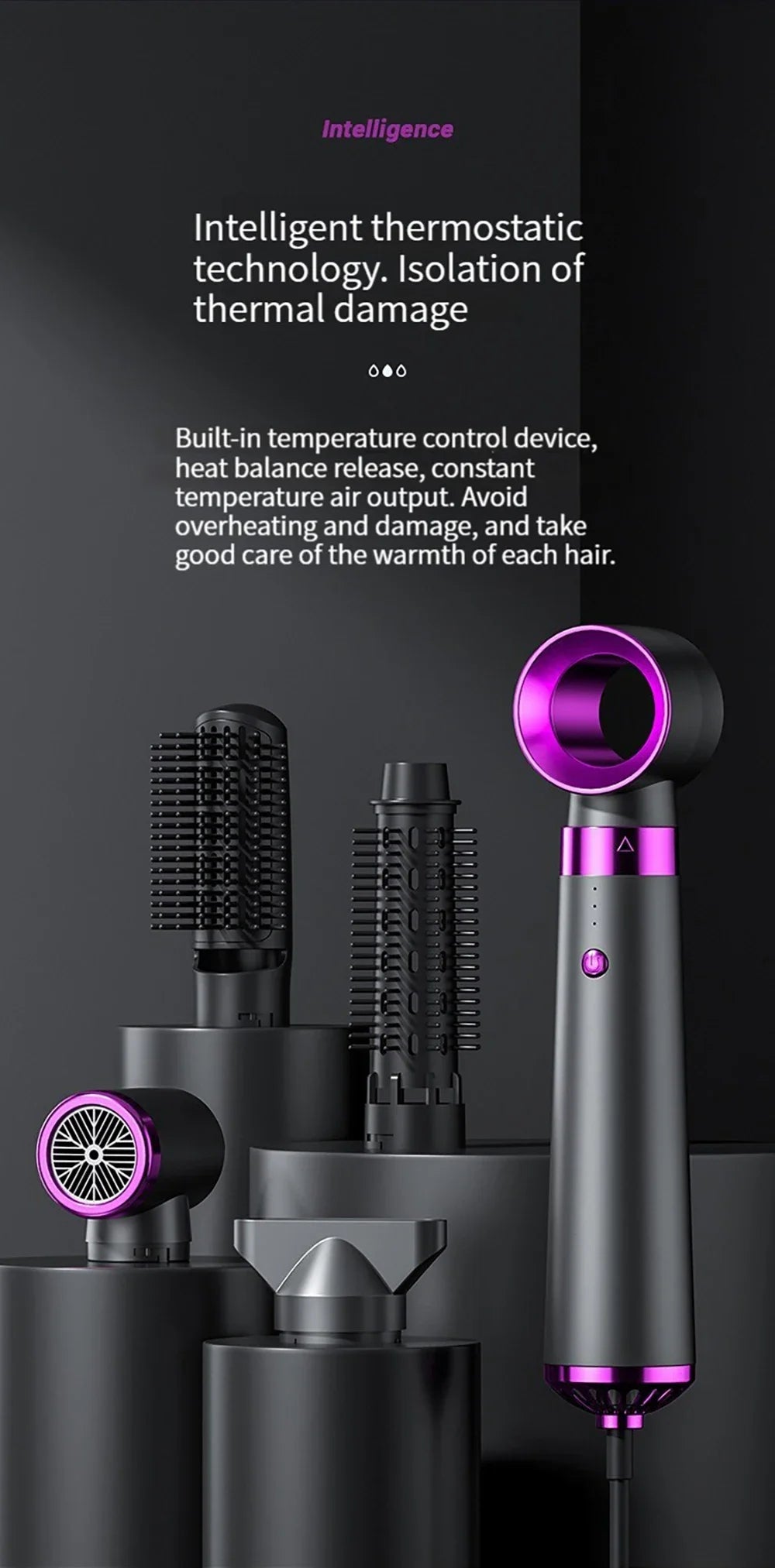 Multifunction Hair Dryer 5 in 1 Hot Air Comb Automatic Curling Rod Straight Hair Comb Hair Dryer Salon Style Tool Fast Dry