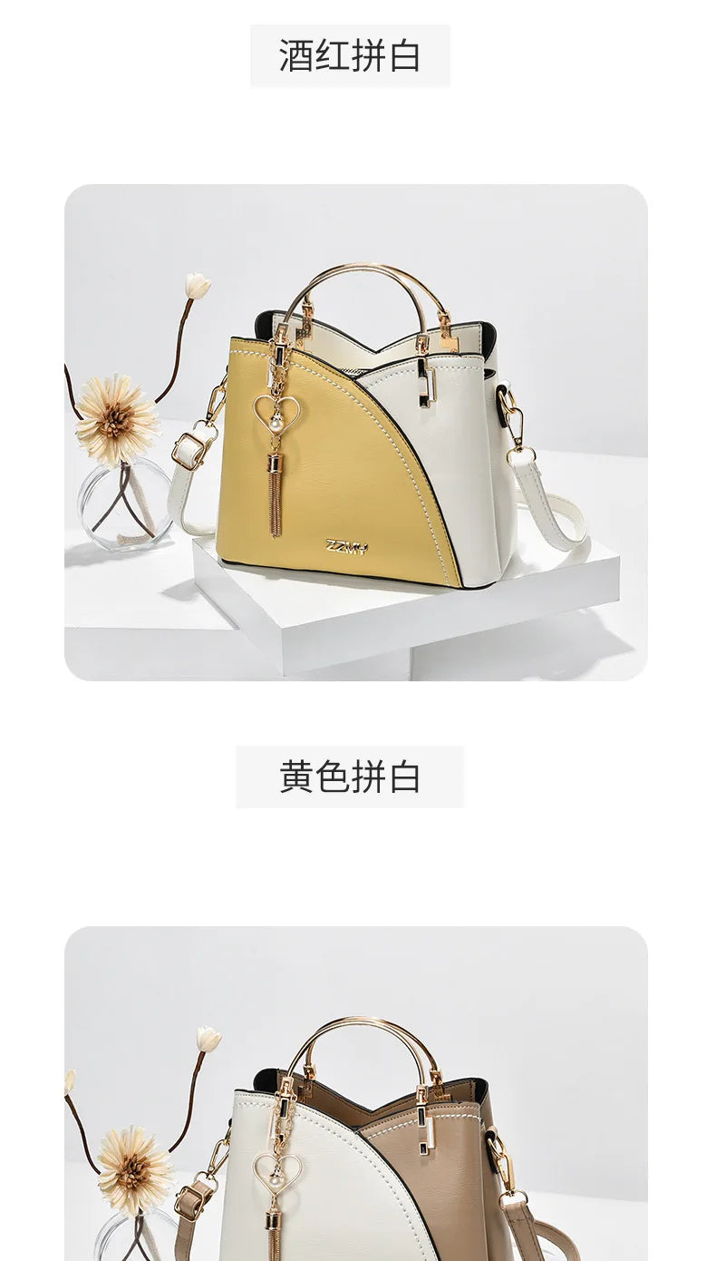 Newposs PU Leather Large Capacity Woman Handbag Grid Shoulder Bag Fashion Casual Luxury Designer Patchwork Crossbody Pack 2023