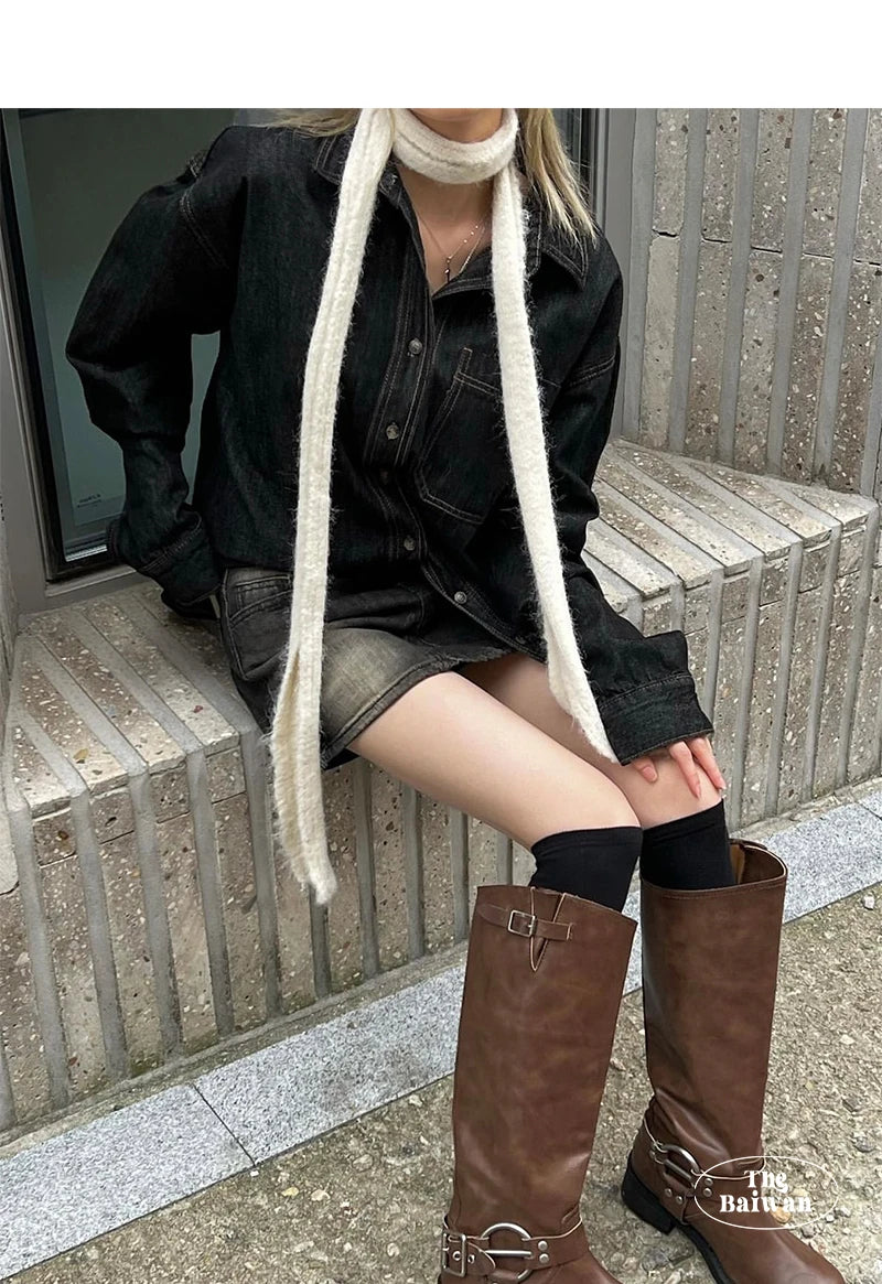 Korean Designer New Y2k Thin Scarf Women's Autumn Winter Long Soft Sticky Scarf Narrow Edition Decoration Small Scarf Versatile