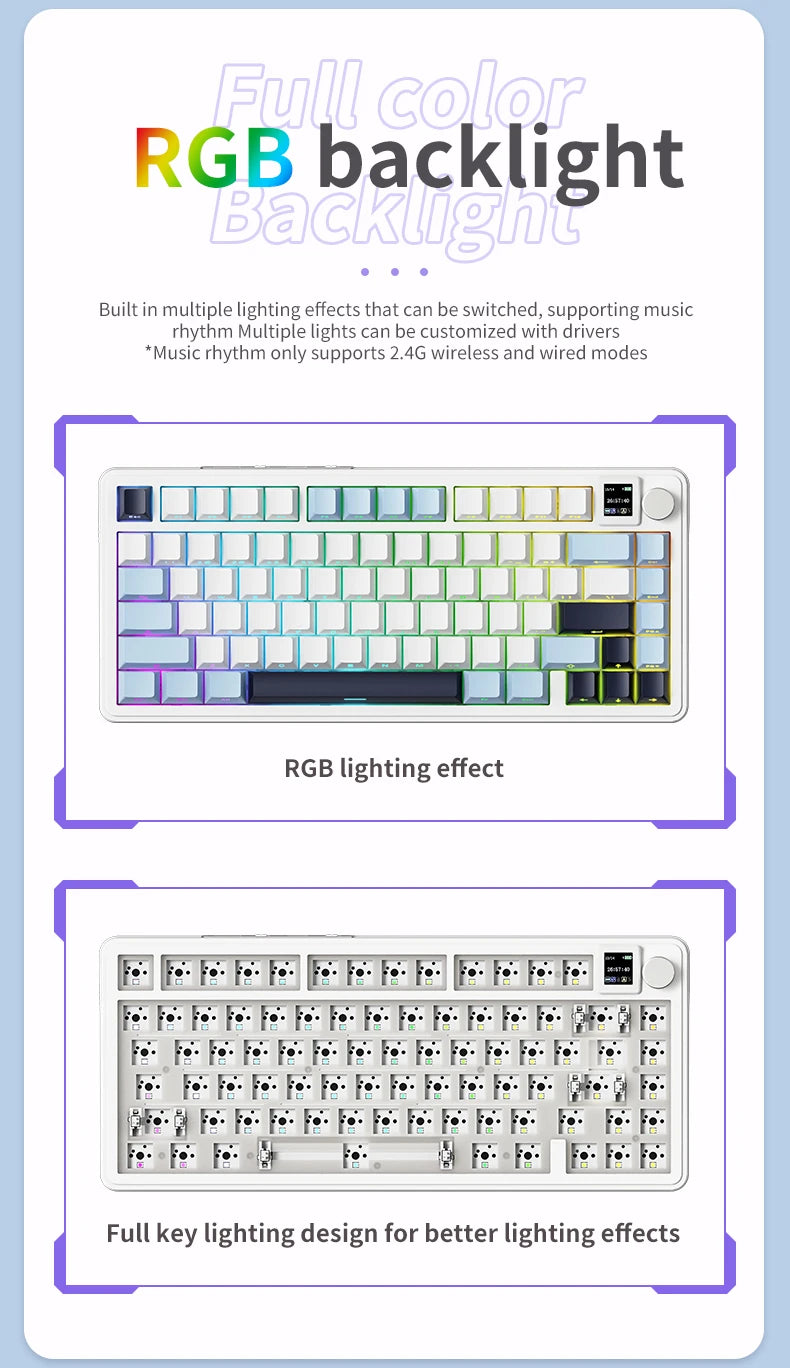 ATTACK SHARK X85 Bluetooth mechanical keyboard, 2.4G tri-mode, RGB Effects,TFT screen, metal knobs,full-key hot-swap, win&mac