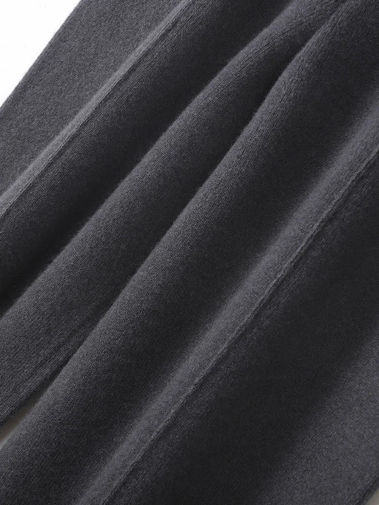 Women 100% Merino Wool Knitted Wide Leg Pants Autumn Winter Basic Soft Warm Cashmere Knit Trousers Casual Simple Style Korean