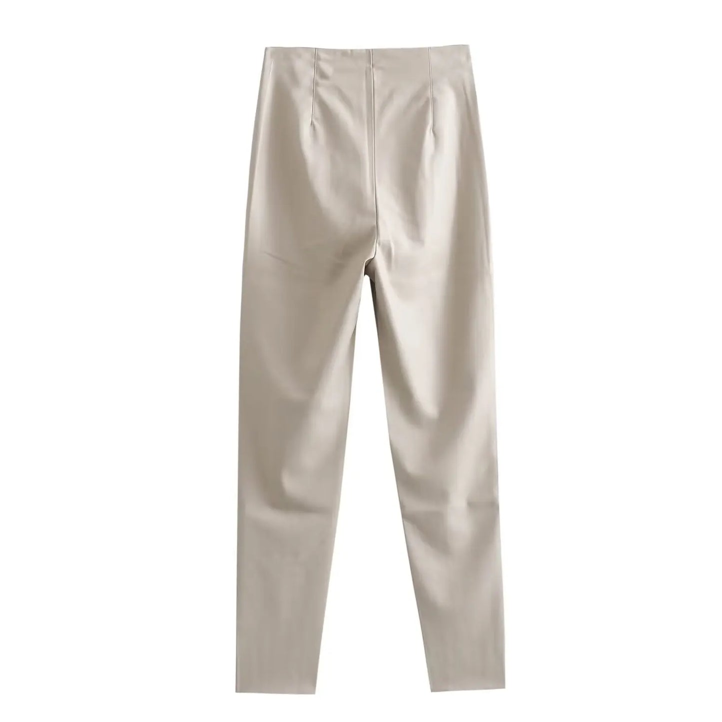 TRAFZA 2024 Women Stylish Stretch Pants Streetwear Solid High Waist Ladies PU Faux Leather Pencil Trousers Full Length Bottoms