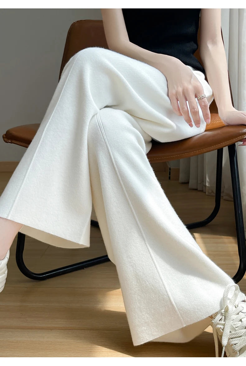 2024 Women's Cashmere Pants Sports Pants Women's Autumn and Winter High Waist Drawstring Warm Pants Knitted Cashmere Warm Pants
