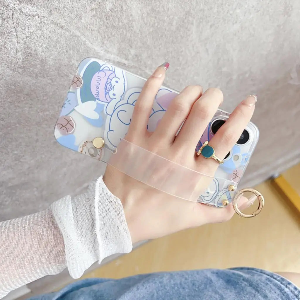 Cinnamon Dog Case Wrist Strap Ornament For iPhone 15 14 13 12 11 Pro Xs Max Xs XR 7 8 6 Plus SE 2020