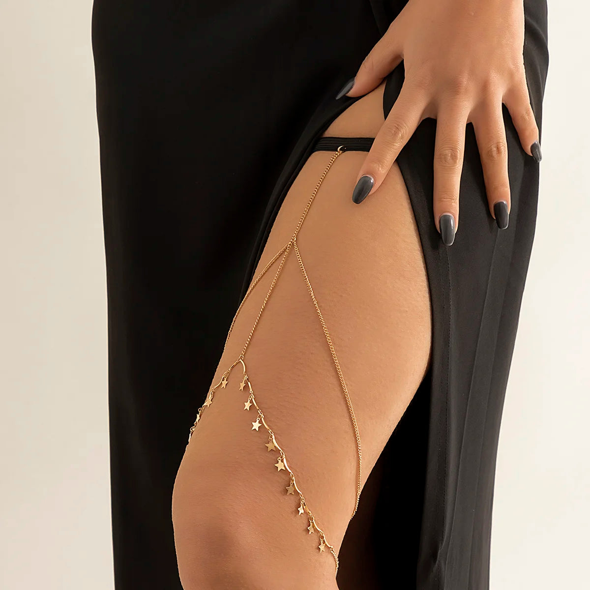 IngeSight.Z Sexy Multilayer Tassel Imitation Pearl Clip Bead Leg Chain Women Simple Adjustable Elastic Thigh Chain Body Jewelry