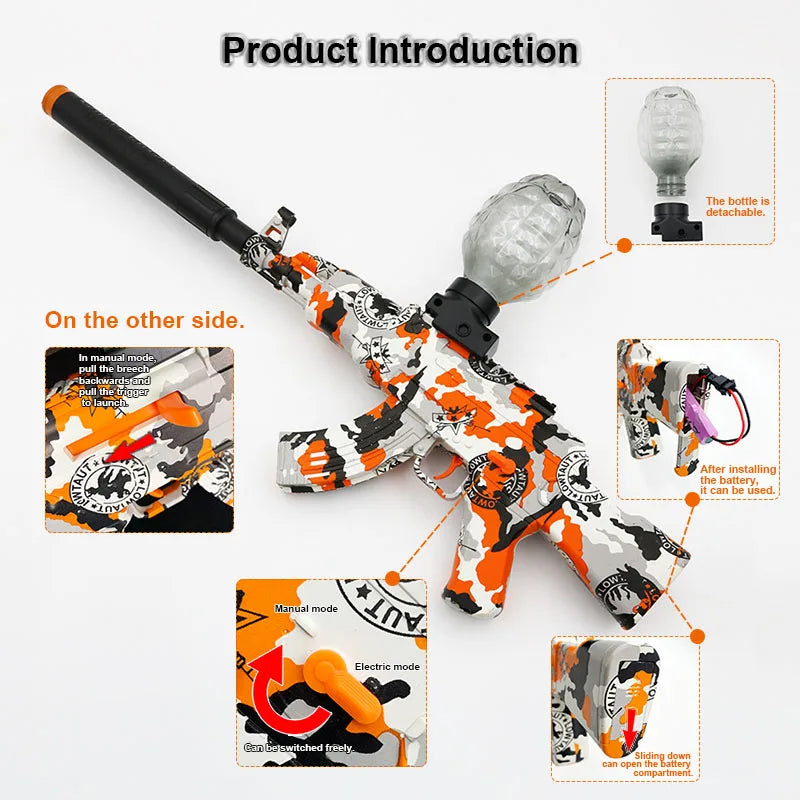 Electric gel ball explosion toy, manual/automatic eco-friendly splatter ball blaster, Christmas and New Year gifts.