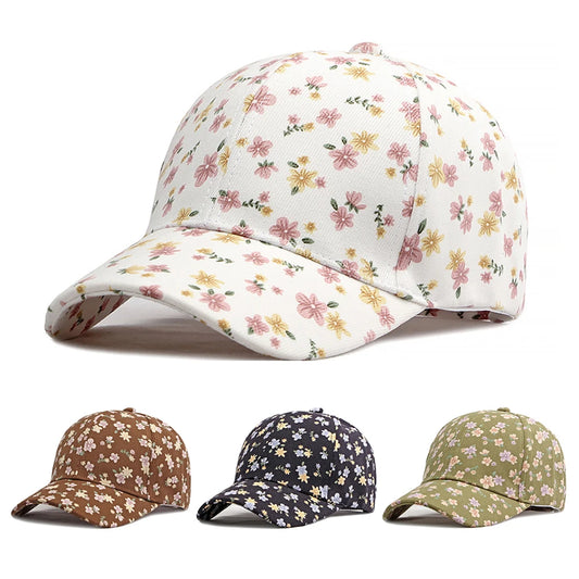 1 women's versatile flower printed baseball cap, spring and summer outdoor sun protection duckbill hat