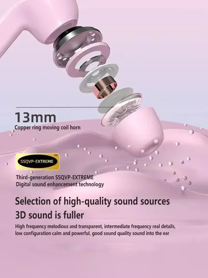 T2 Tws Wireless Bluetooth Headphones Bluetooth Earbuds Transparent ENC Power Digital Display Stereo Sound Earphones for Xiaomi
