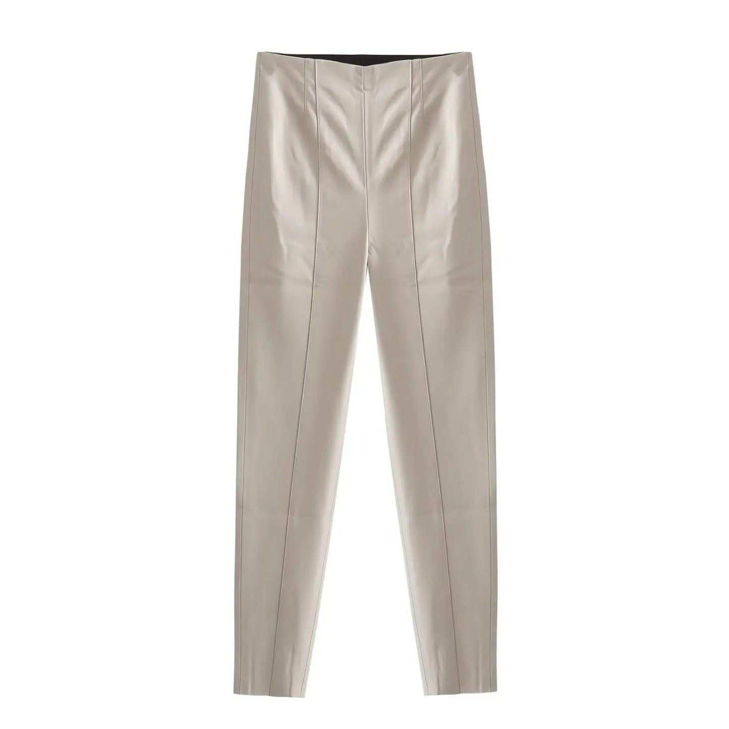 TRAFZA 2024 Women Stylish Stretch Pants Streetwear Solid High Waist Ladies PU Faux Leather Pencil Trousers Full Length Bottoms