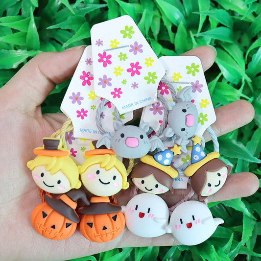 2Pcs Halloween Hair Accessories Pumpkin Bat Children's Rubber Band Elastic Hair Band  Girls' Headwear  Accessories  Decorations