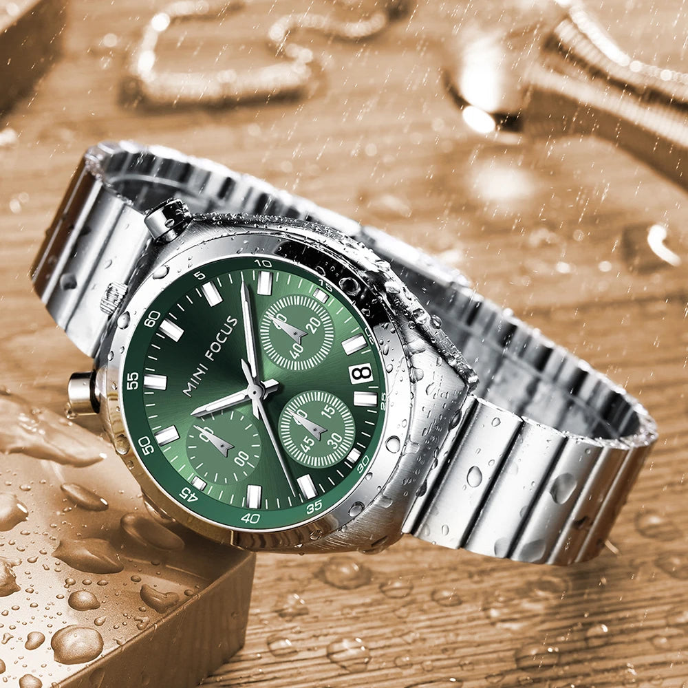 MINI FOCUS Elegant Multifunctional Watch for Women Fashion Waterproof Quartz Ladies Watches Steel Band Bull Head Wristwatch Gift