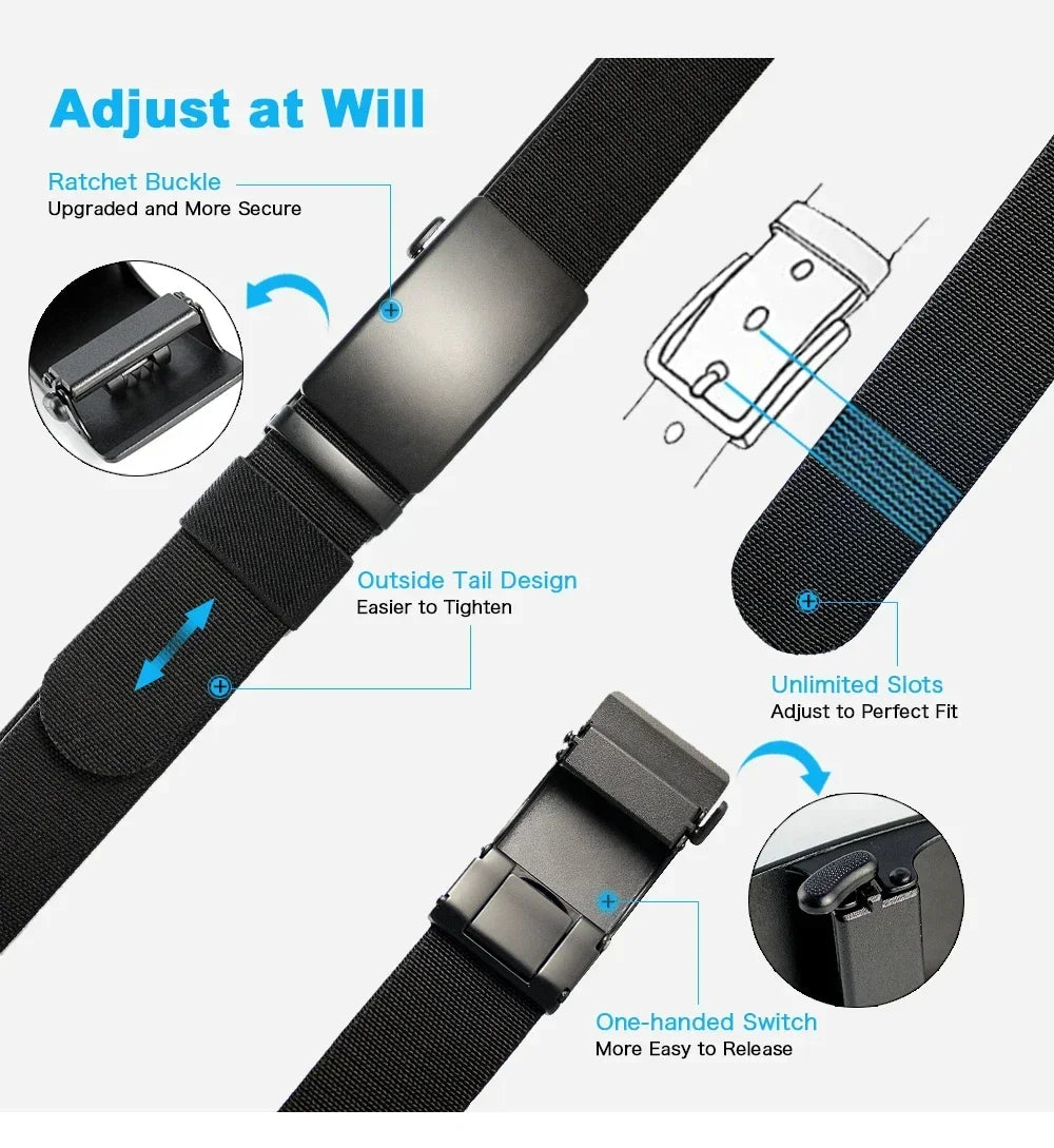 New Golf Sports Elastic Belt Tactical Belt Metal Automatic Buckle Tough Stretch Nylon Men Military Belt 115-150CM Big Size Belts