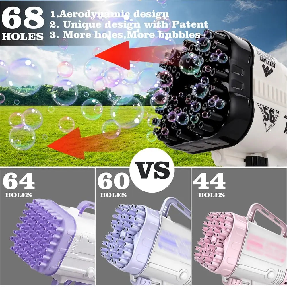 69Holes Rocket Bubble Gun ，Automatic Bubbles Machine Gun Launcher Shape Blower Soap Toys For Kid Bubble Machine Party Supplies