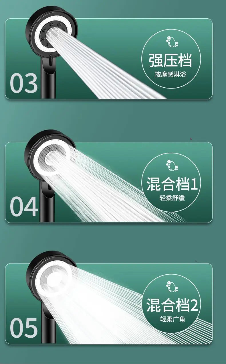 Black Silver Shower Head High Pressure 5 Modes Water Saving Nozzle Powerful Pressurized Spa Handheld Showers Bathroom accessorie