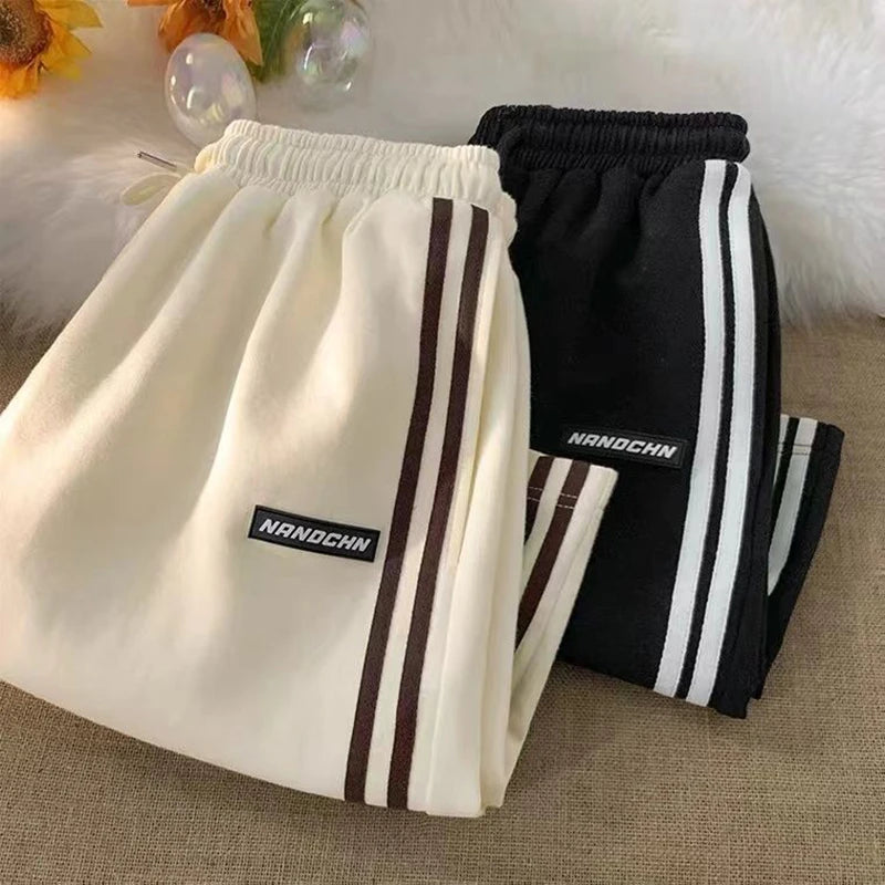 Striped Shorts Women Summer Streetwear Loose Wide Leg Shorts Y2K Korean Oversized Casual Elastic High Waist Sports Shorts Bf