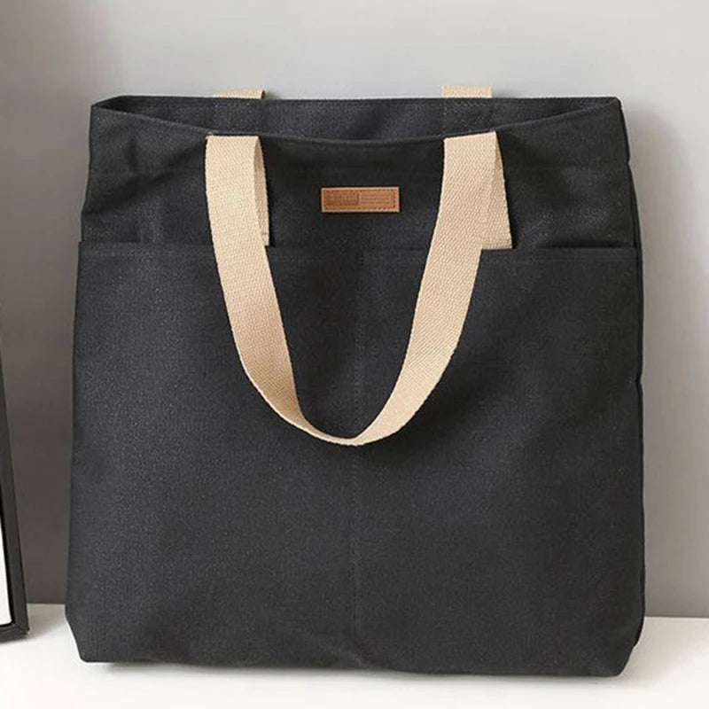 Women Canvas Tote Bag Solid Color Designer Ladies Casual Handbag Shoulder Bag Large Capacity Cotton Reusable Shopping Beach Bag