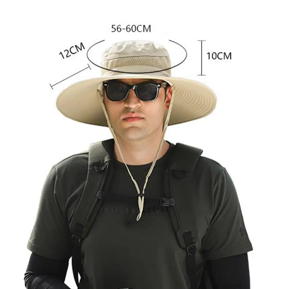 Men Fisherman Hat With 2 Solar Fan Windproof Strap USB Charging Anti-UV Large Brim Fan Sun Hat Sunlight Protection Fan Cap