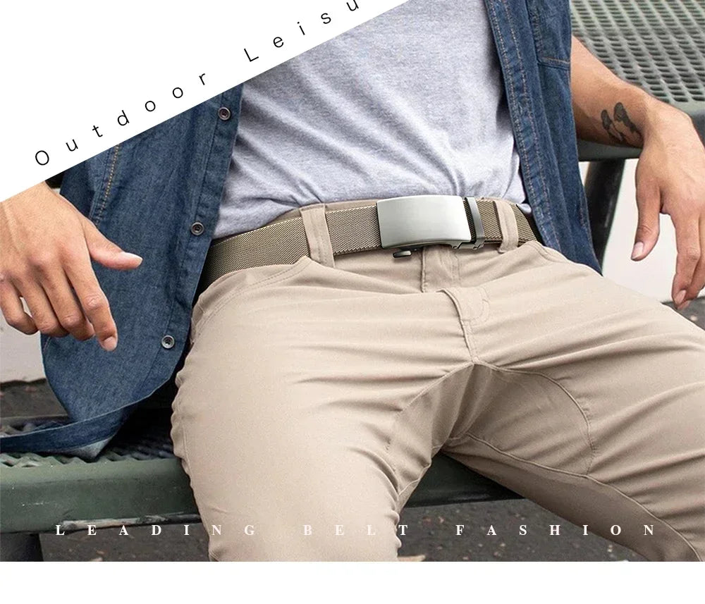 New Golf Sports Elastic Belt Tactical Belt Metal Automatic Buckle Tough Stretch Nylon Men Military Belt 115-150CM Big Size Belts