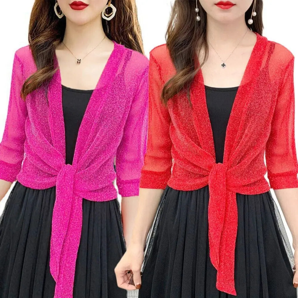 Polyester Women's Cardigan New One Size Tulle Sun Protection Clothing Mesh Shawl Summer