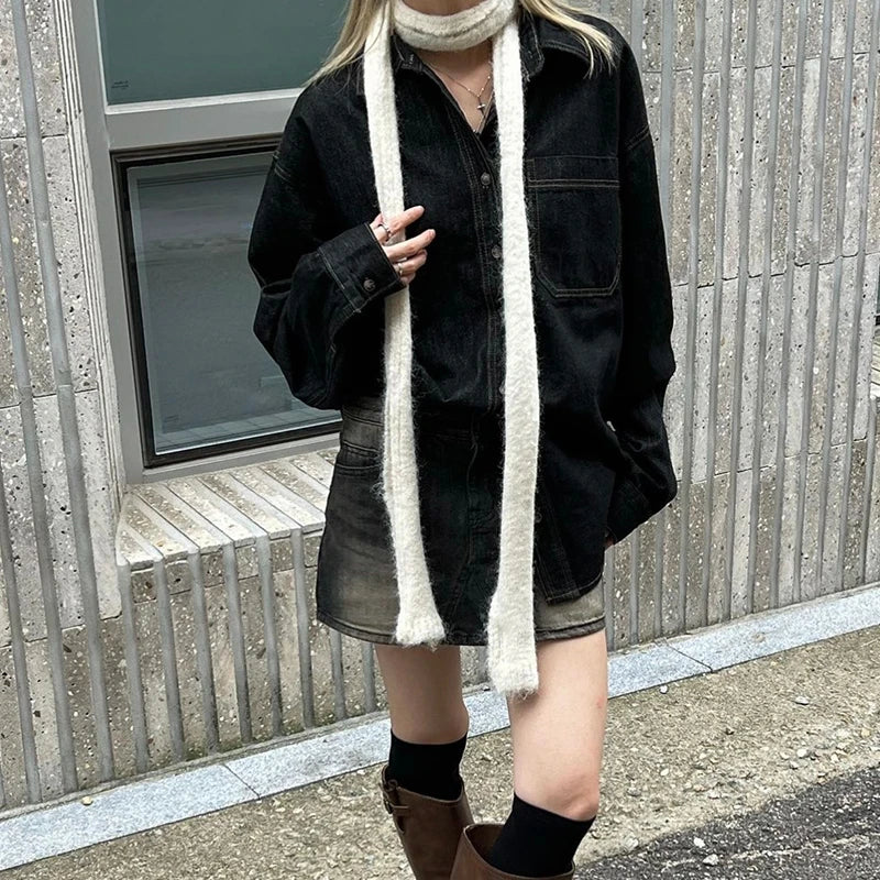 Korean Designer New Y2k Thin Scarf Women's Autumn Winter Long Soft Sticky Scarf Narrow Edition Decoration Small Scarf Versatile