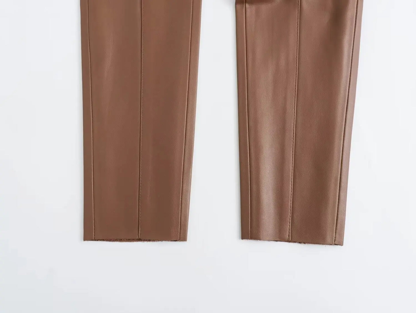 TRAFZA 2024 Women Stylish Stretch Pants Streetwear Solid High Waist Ladies PU Faux Leather Pencil Trousers Full Length Bottoms