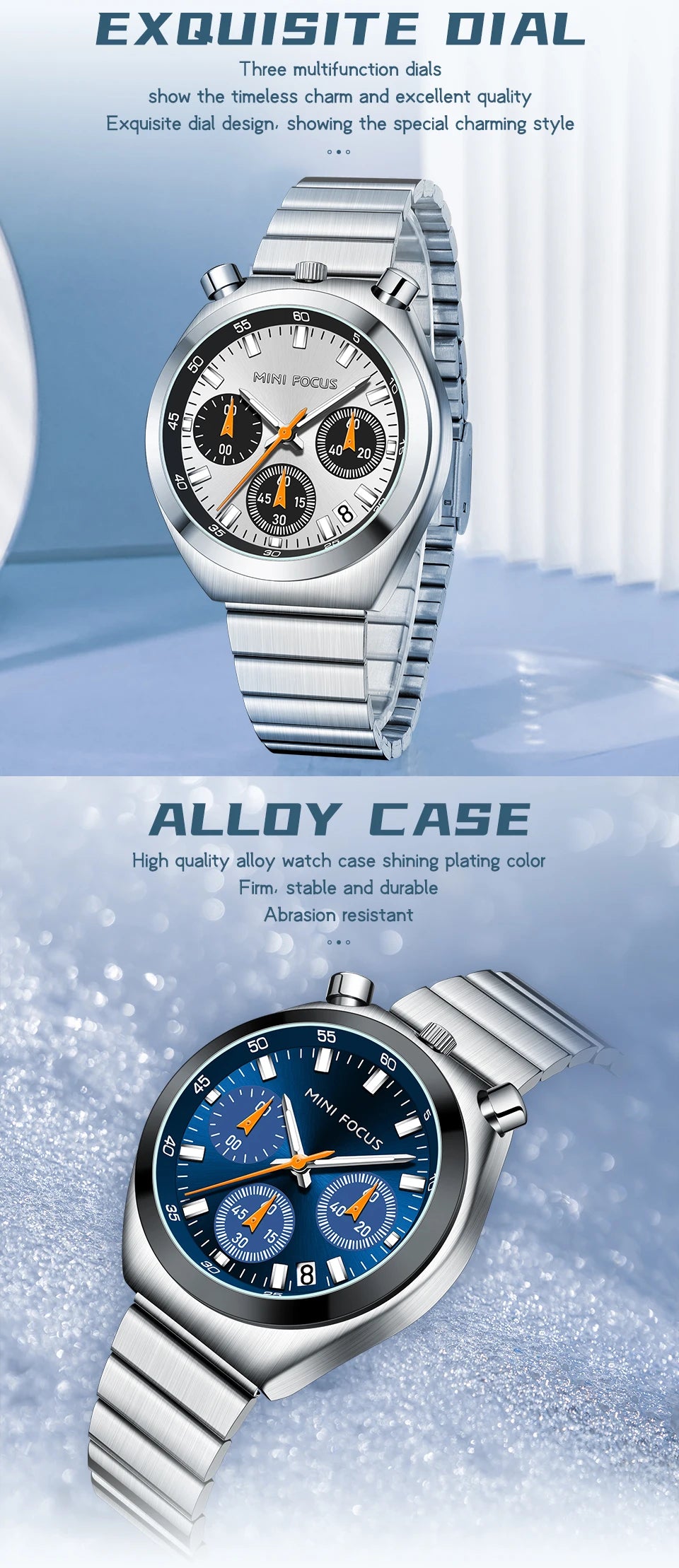 MINI FOCUS Elegant Multifunctional Watch for Women Fashion Waterproof Quartz Ladies Watches Steel Band Bull Head Wristwatch Gift