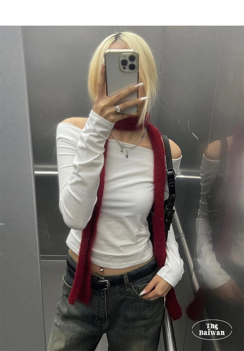 Korean Designer New Y2k Thin Scarf Women's Autumn Winter Long Soft Sticky Scarf Narrow Edition Decoration Small Scarf Versatile